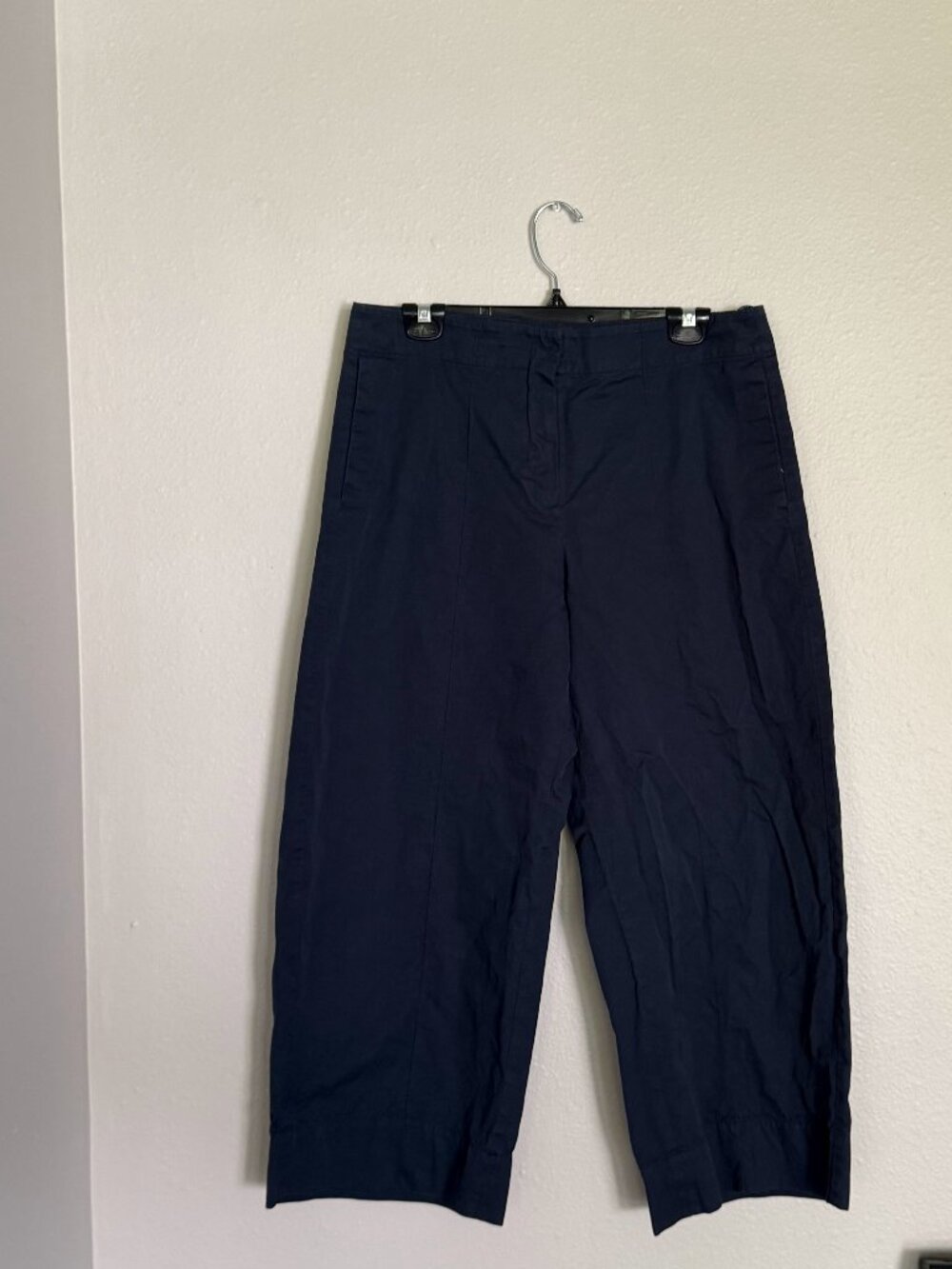 S Max Mara Cropped Tailored Pants Navy Blue Pintuck Crease Luxury Chino 6